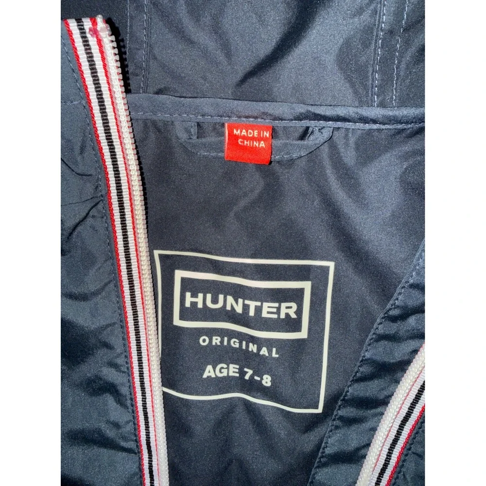 Hunter Original Kids Navy Blue Hooded Windbreaker Jacket Size 7-8 Striped Trim
